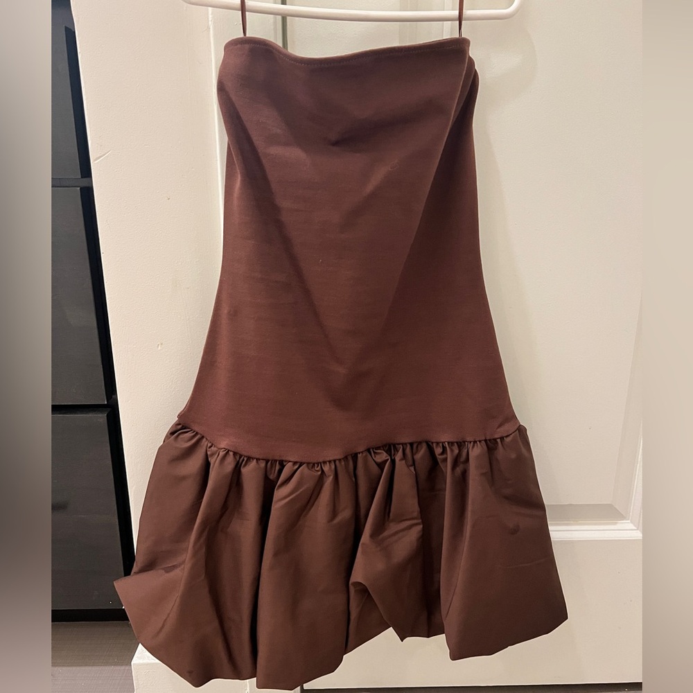Brown Strapless Mini Dress